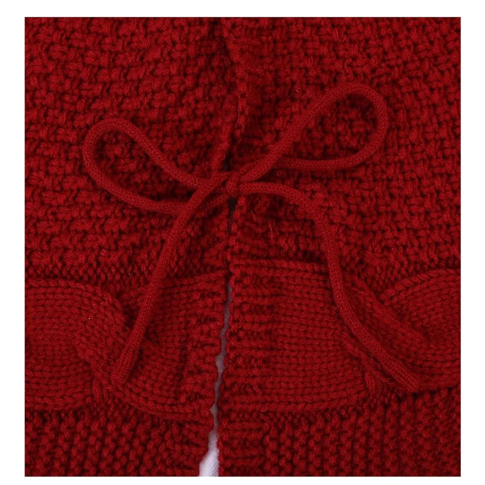 Thick Luxury Cable Knit Rustic Holiday Christmas Tree Skirt 36” BURGUNDY